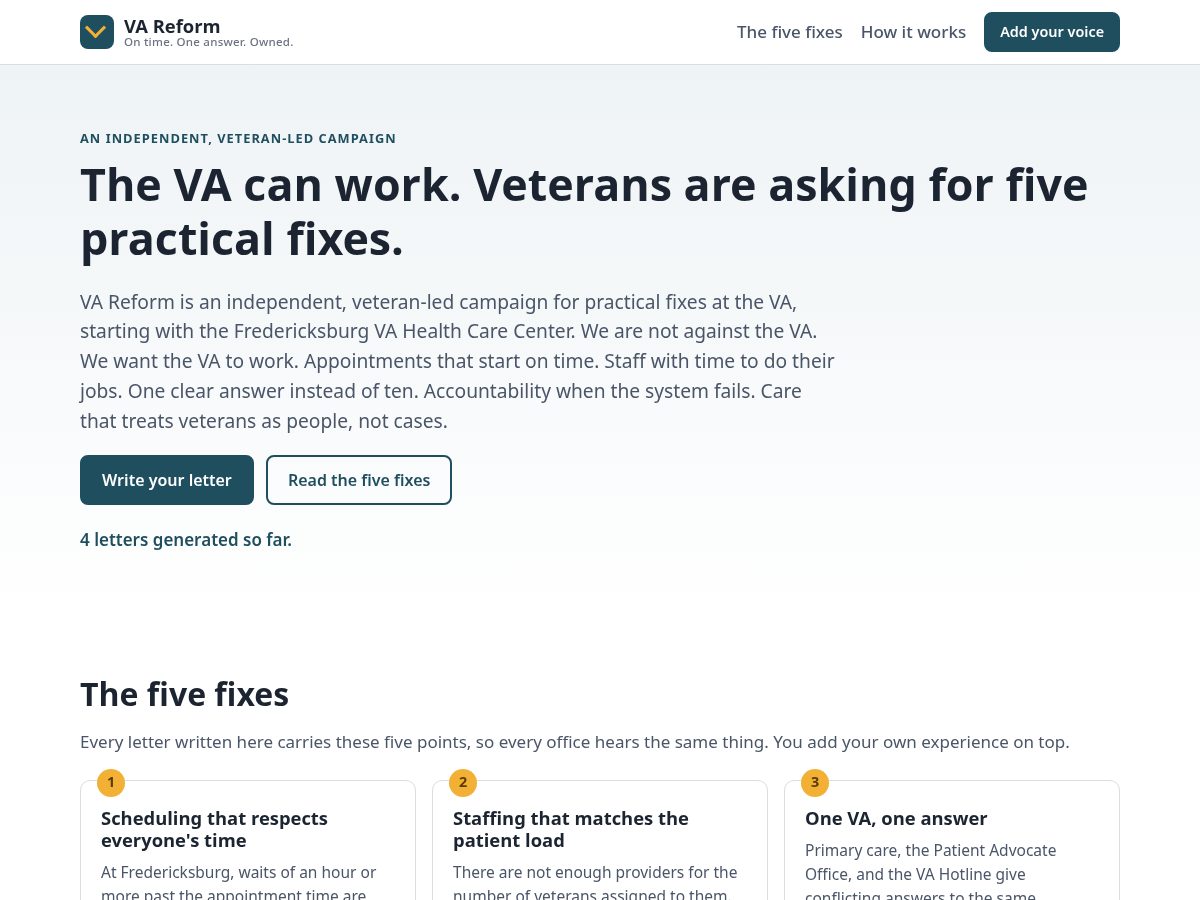 Landing-page snapshot of vareform.org