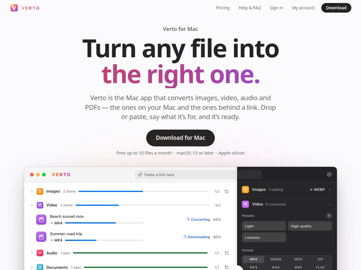 Landing-page snapshot of vertomac.com