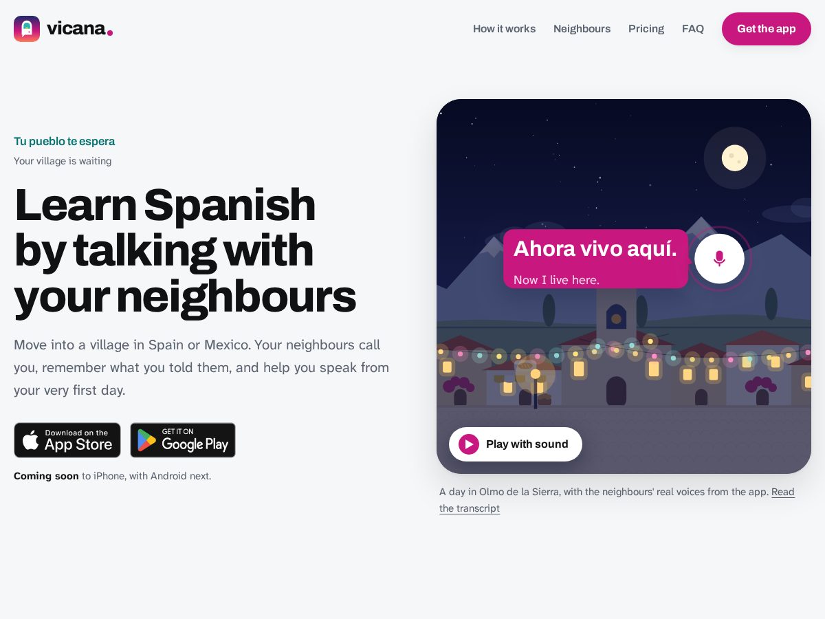 Landing-page snapshot of vicana.app