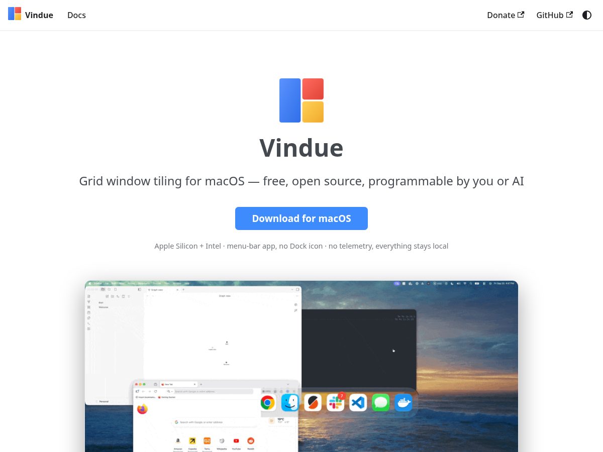 Landing-page snapshot of vindue.app