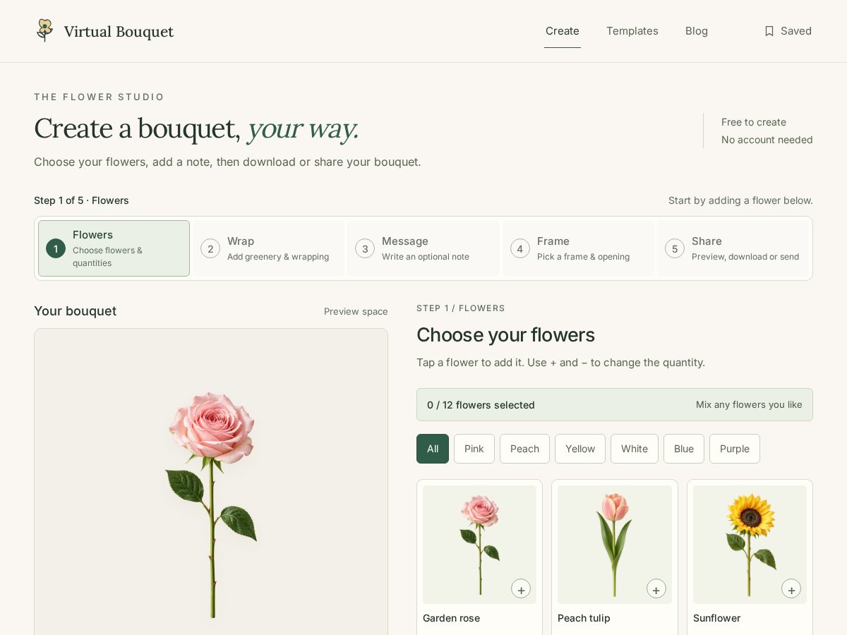 Landing-page snapshot of virtualbouquetmaker.com