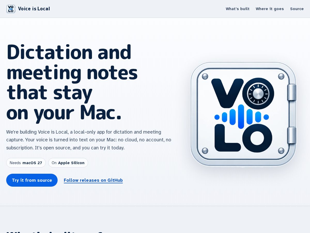 Landing-page snapshot of voiceislocal.com