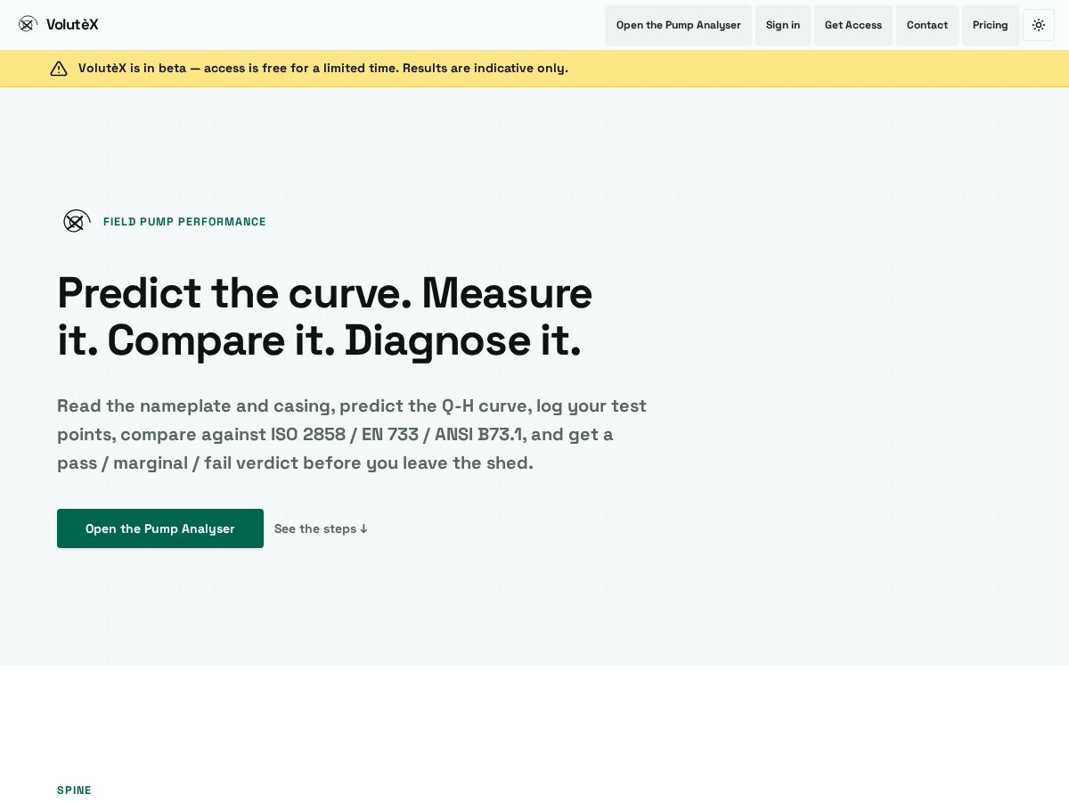Landing-page snapshot of volutex.app