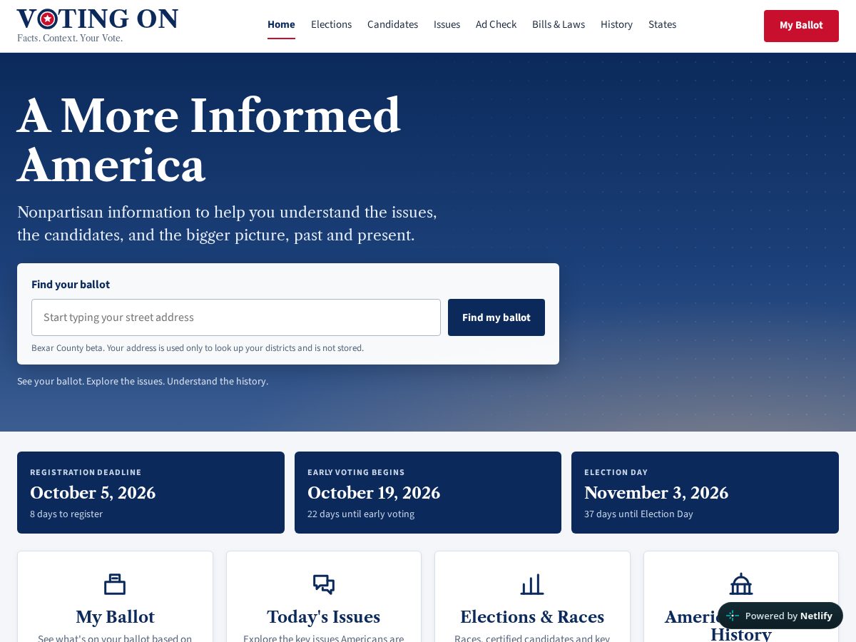 Landing-page snapshot of votingonamerica.com