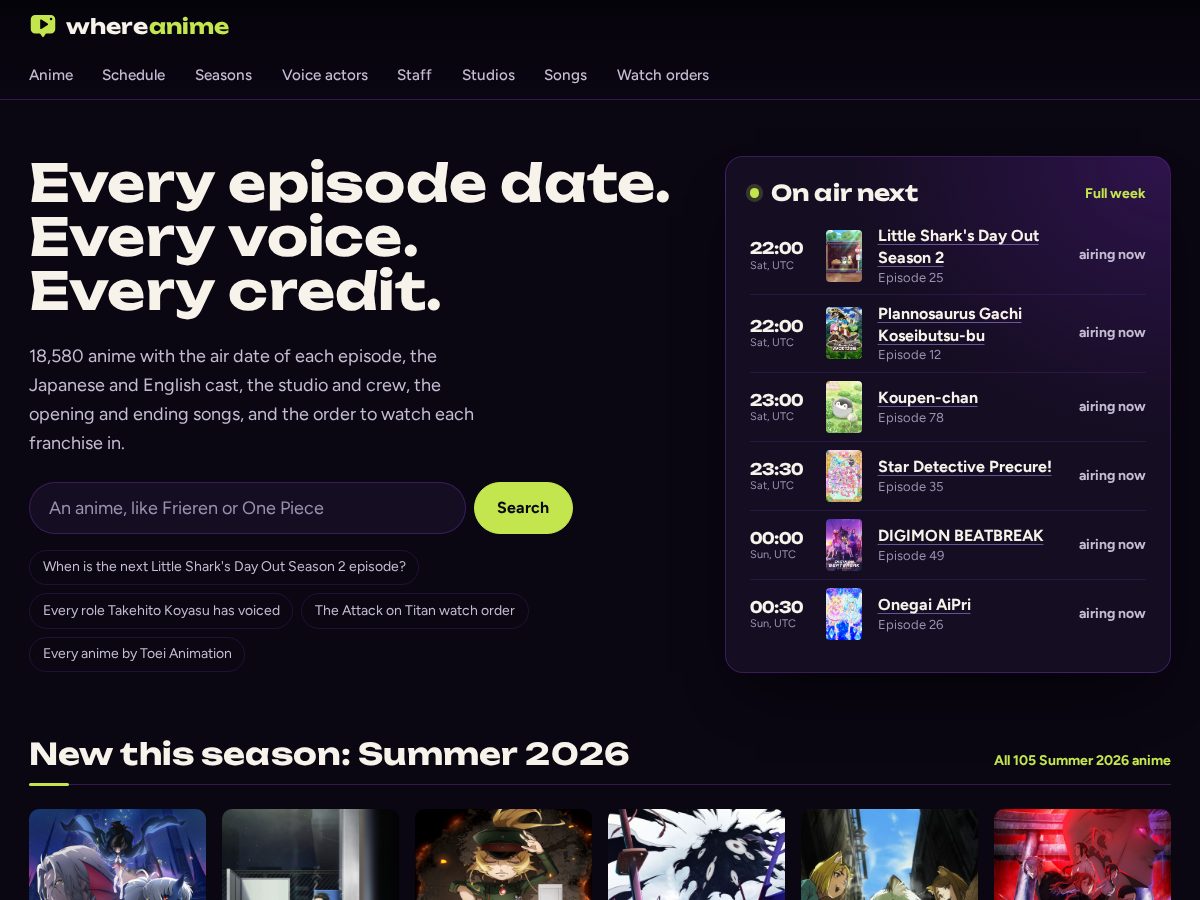 Landing-page snapshot of whereanime.com