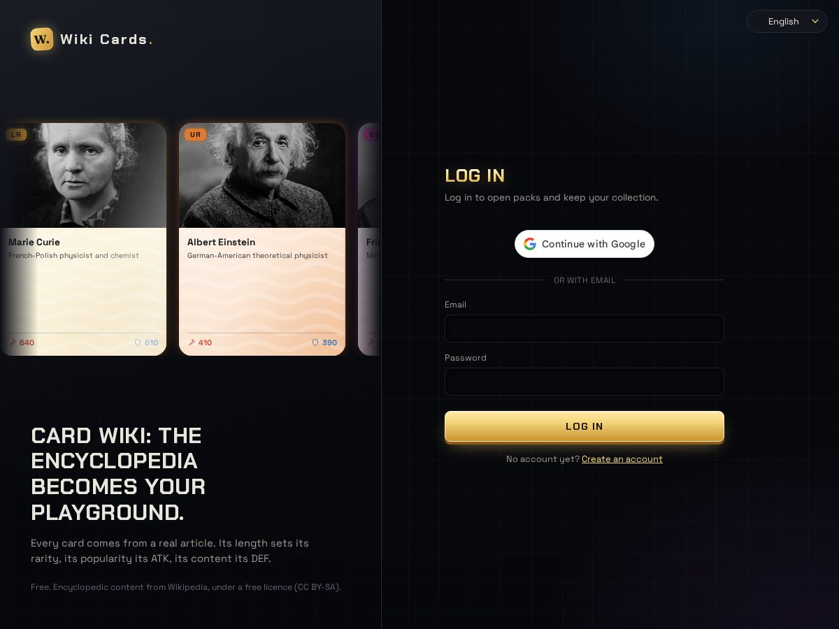 Landing-page snapshot of wiki-cards.com