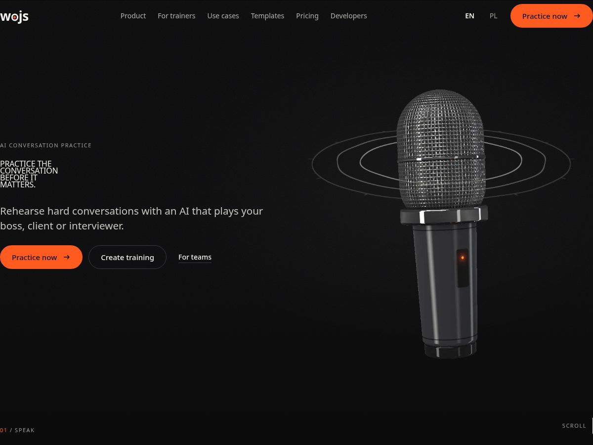 Landing-page snapshot of wojs.app
