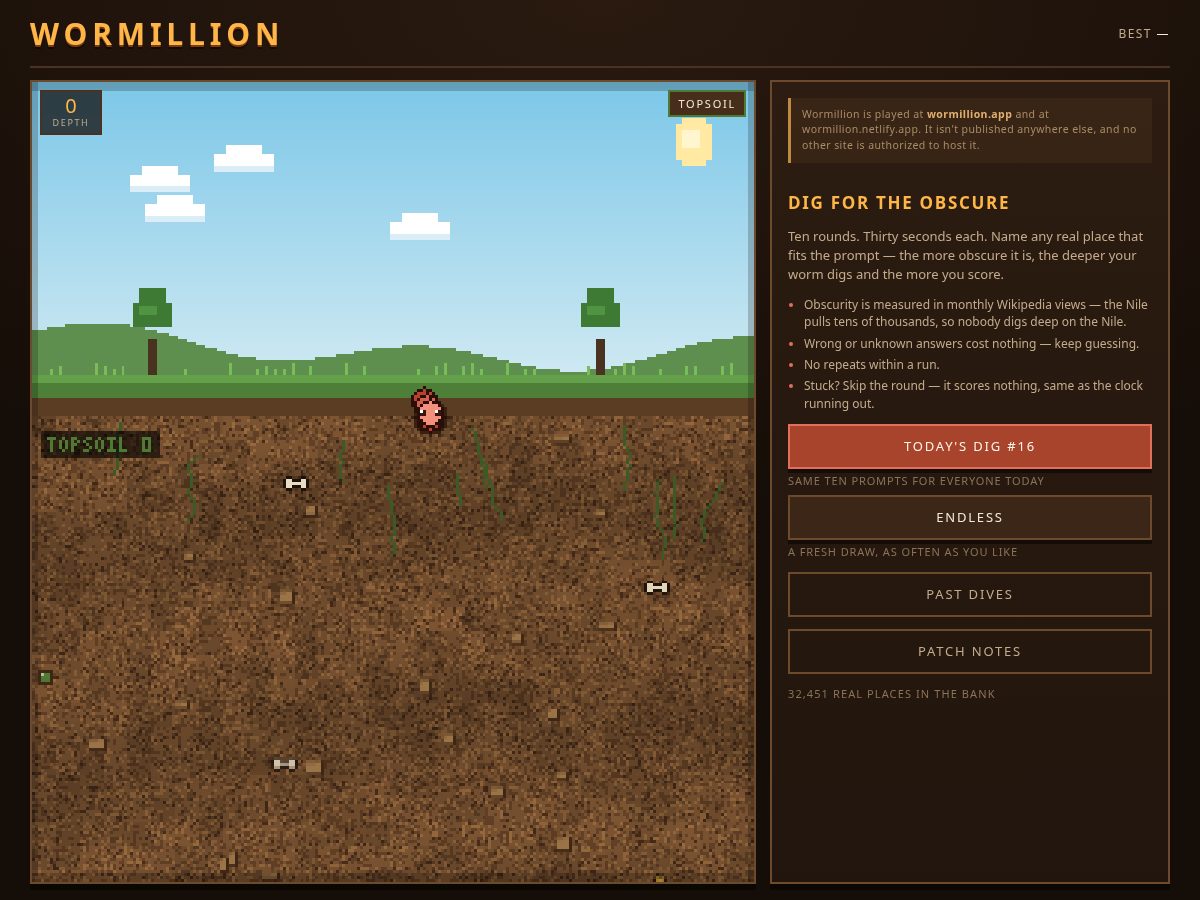 Landing-page snapshot of wormillion.app