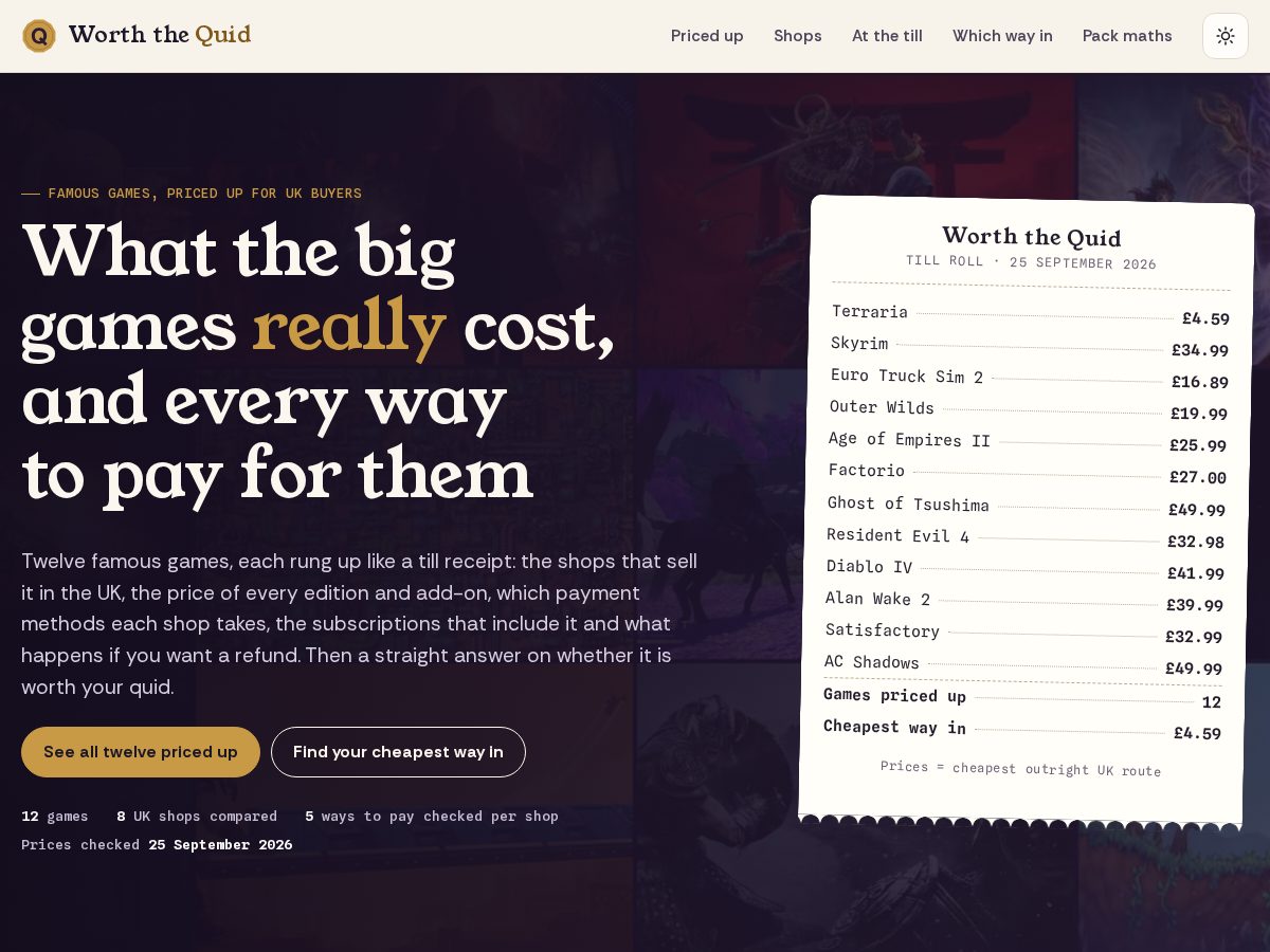 Landing-page snapshot of worththequid.com