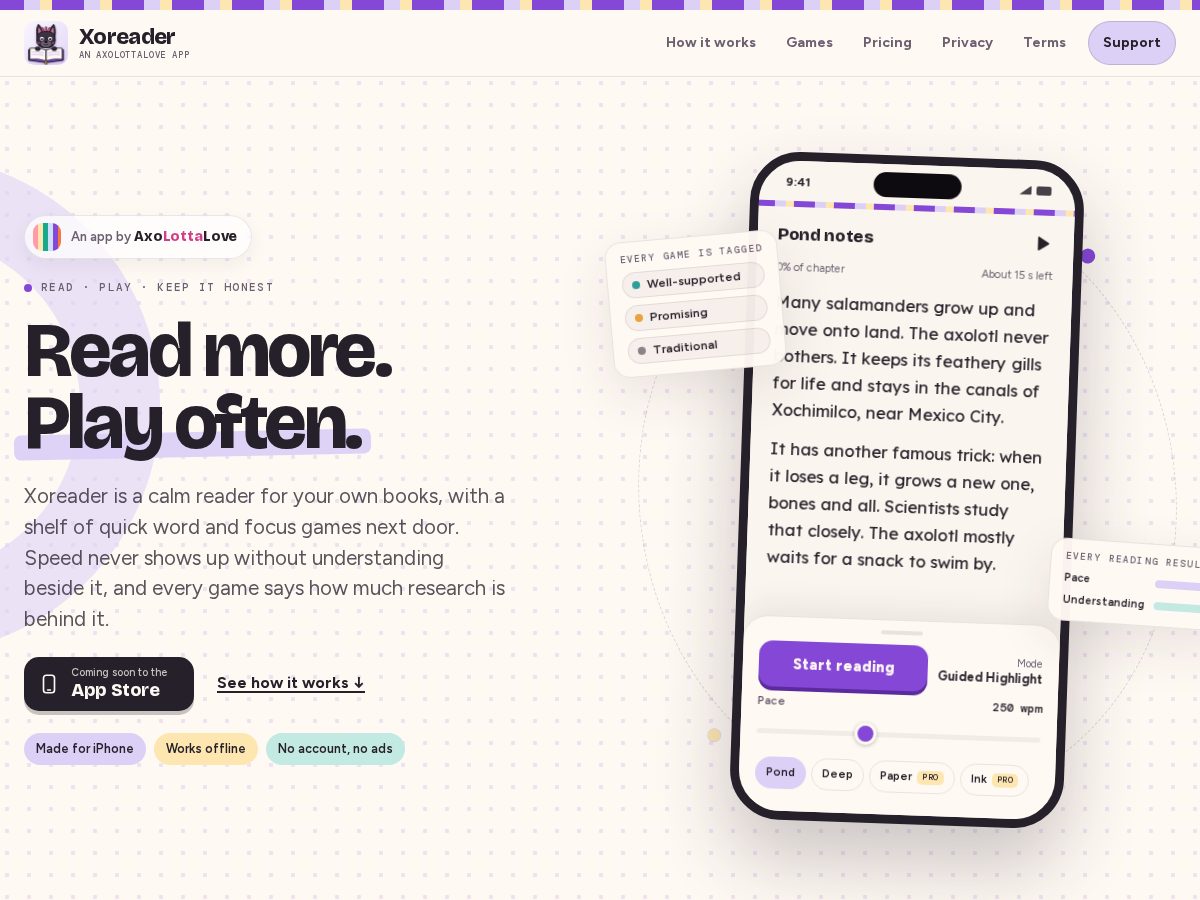 Landing-page snapshot of xoreader.com