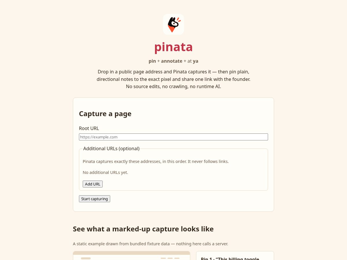 Landing-page snapshot of yourpinata.dev