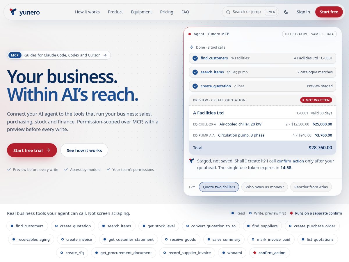 Landing-page snapshot of yunero.app