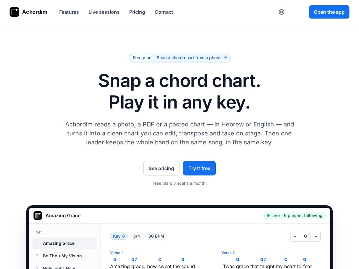 Landing-page snapshot of achordim.app