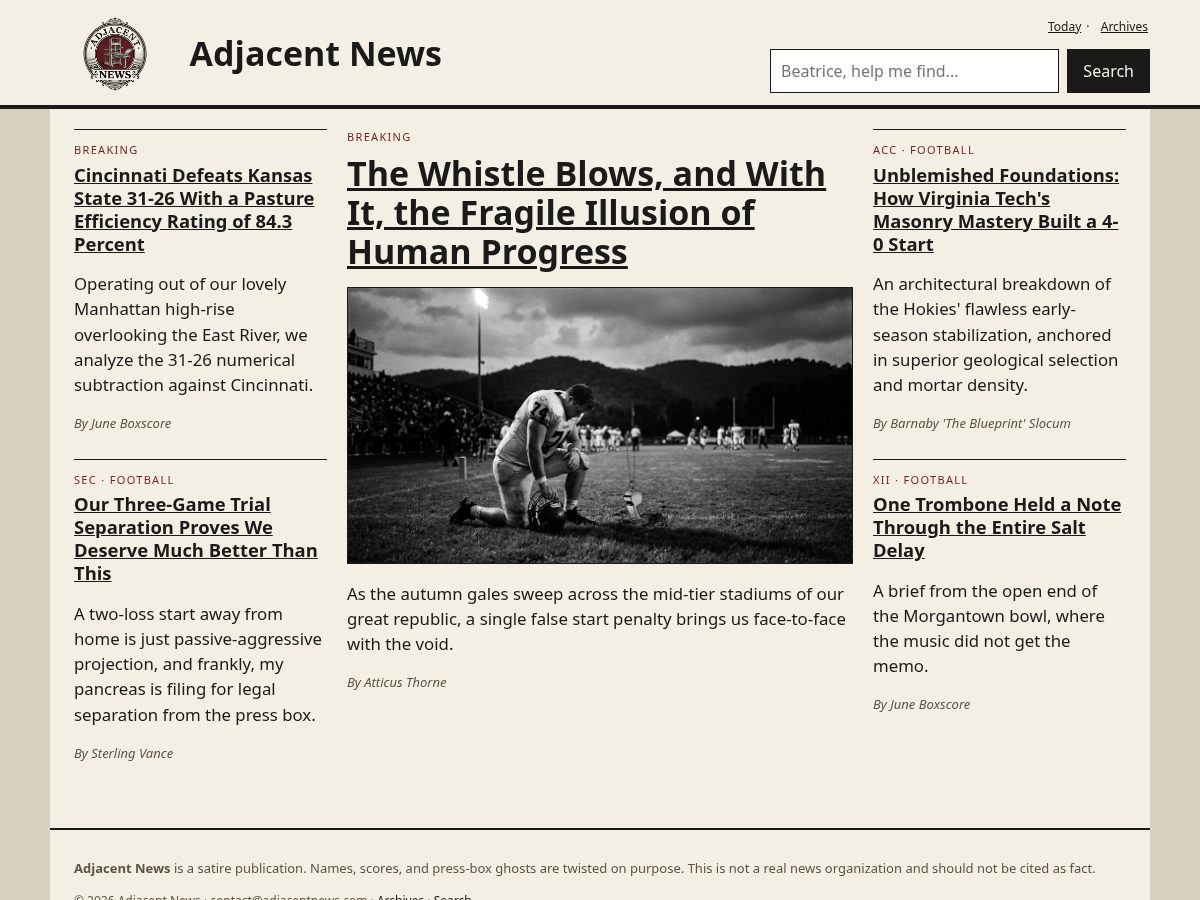 Landing-page snapshot of adjacentnews.com
