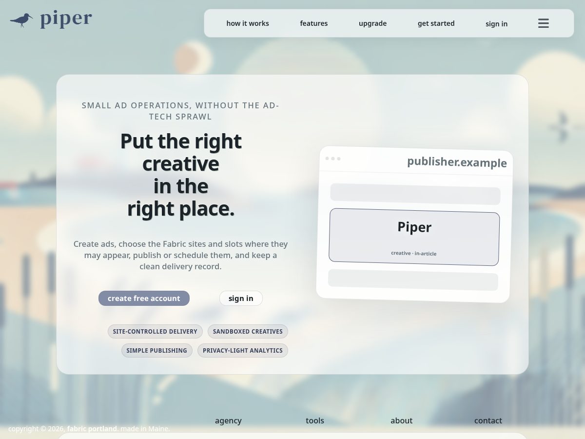 Landing-page snapshot of adpiper.onl