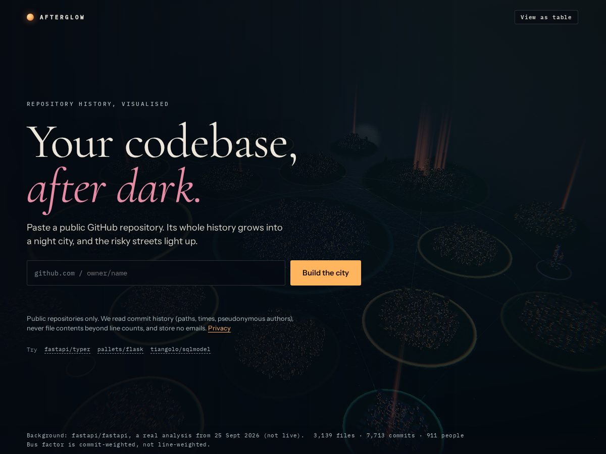 Landing-page snapshot of afterglow.name