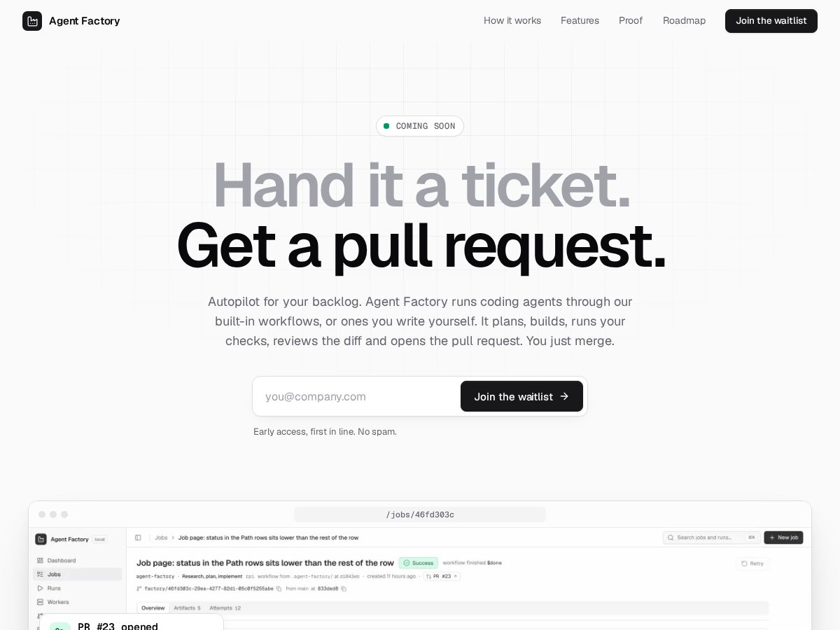 Landing-page snapshot of agentfactory.live