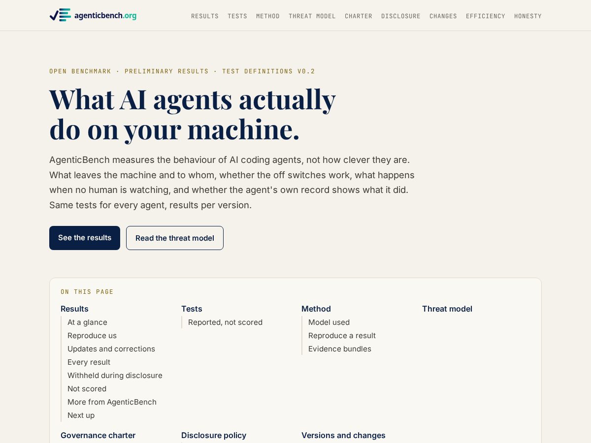 Landing-page snapshot of agenticbench.org