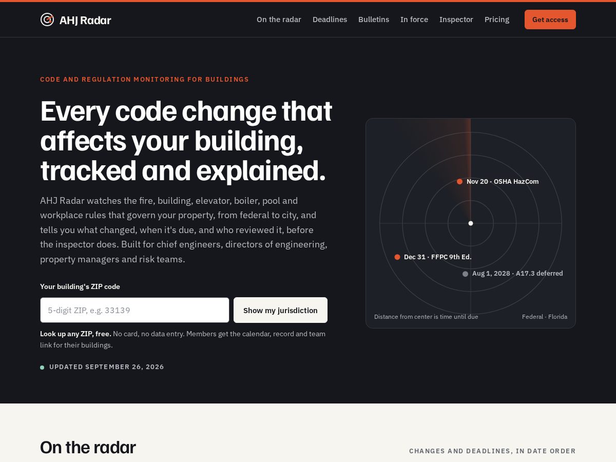Landing-page snapshot of ahjradar.com