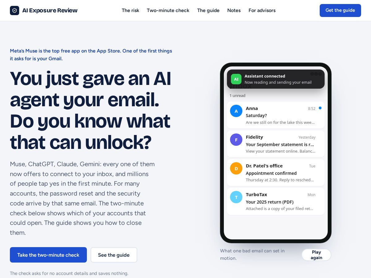 Landing-page snapshot of aiexposurereview.com