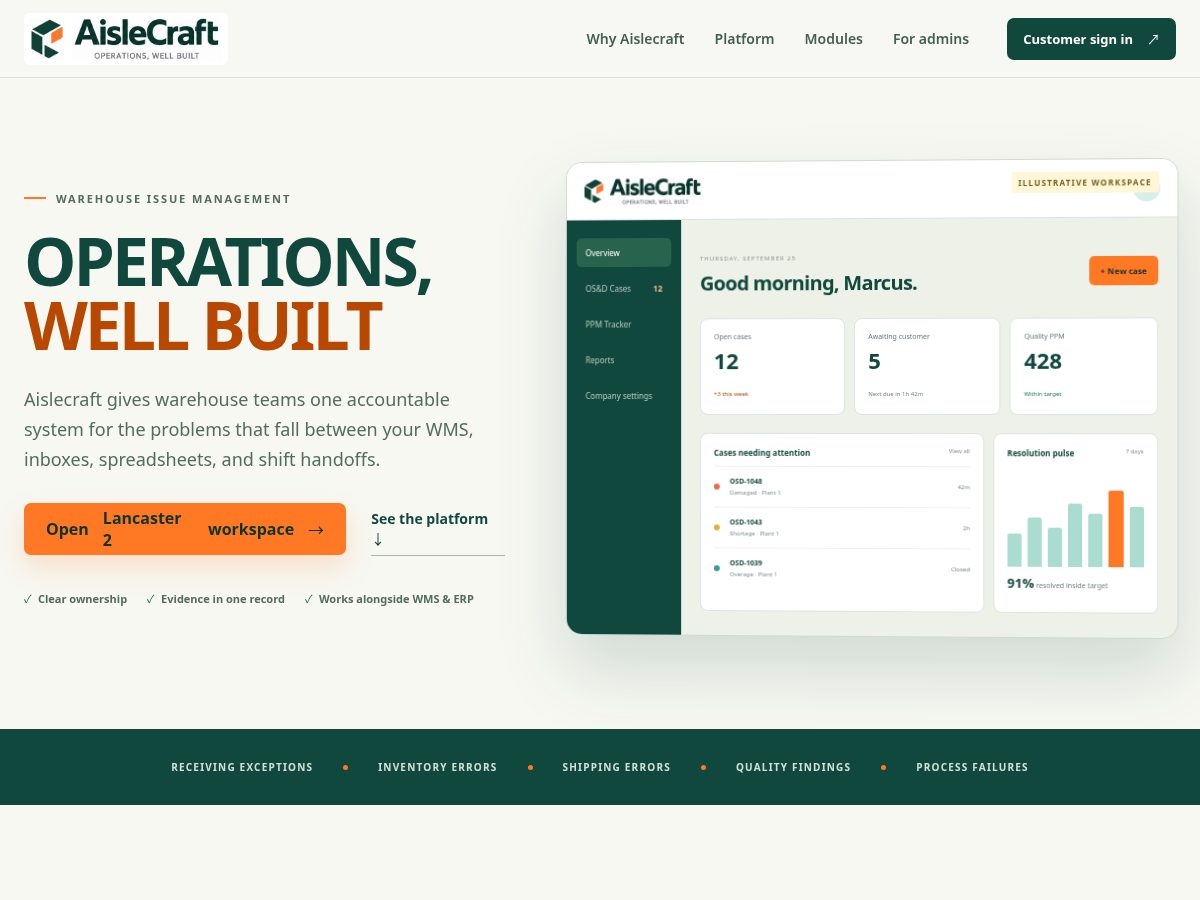 Landing-page snapshot of aislecraftapp.com