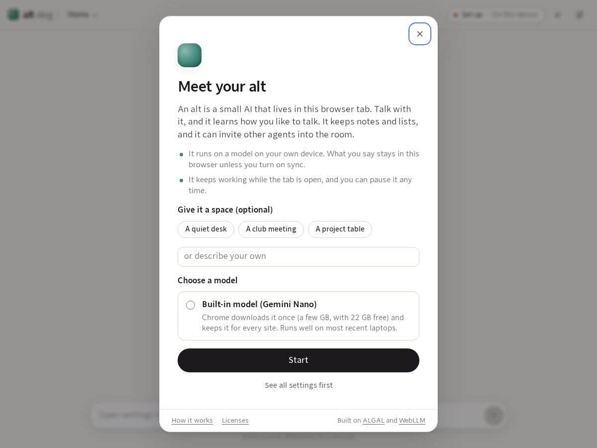 Landing-page snapshot of alt.dog