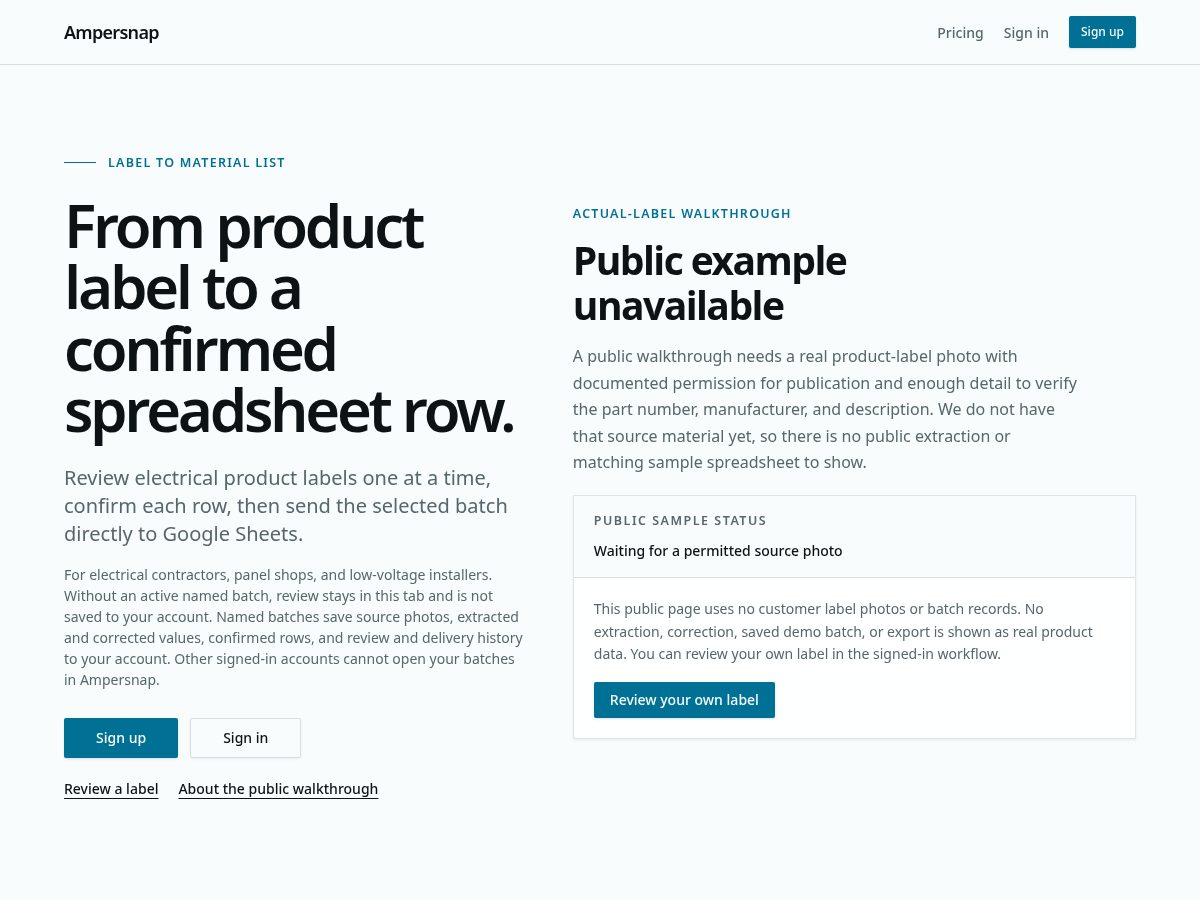 Landing-page snapshot of ampersnap.com