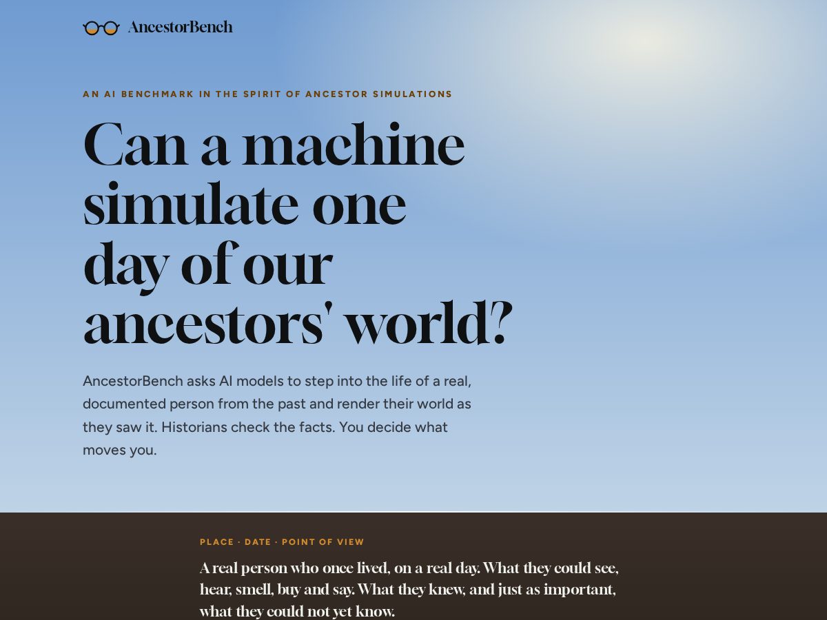 Landing-page snapshot of ancestorbench.com