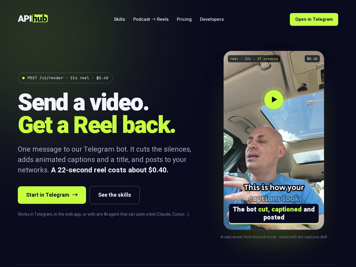 Landing-page snapshot of apihub.tools