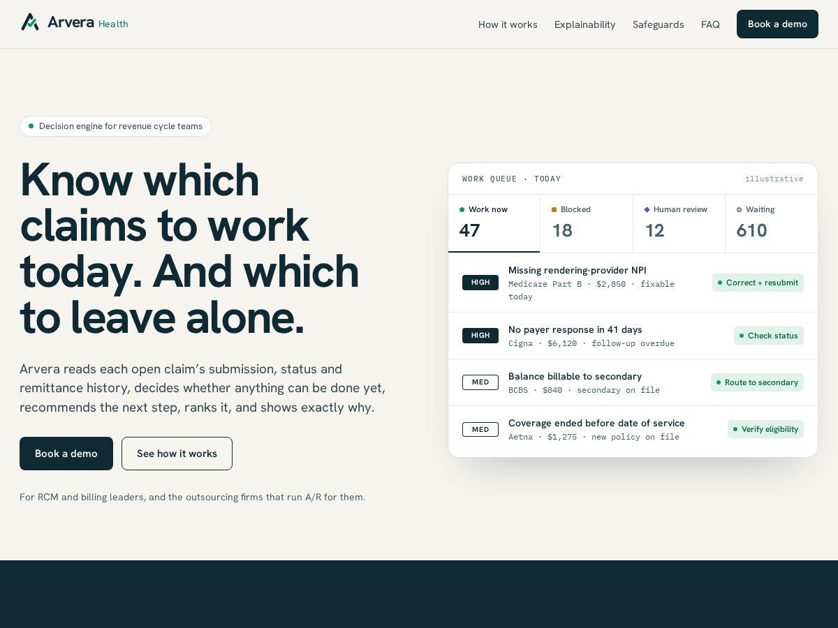 Landing-page snapshot of arverahealth.com