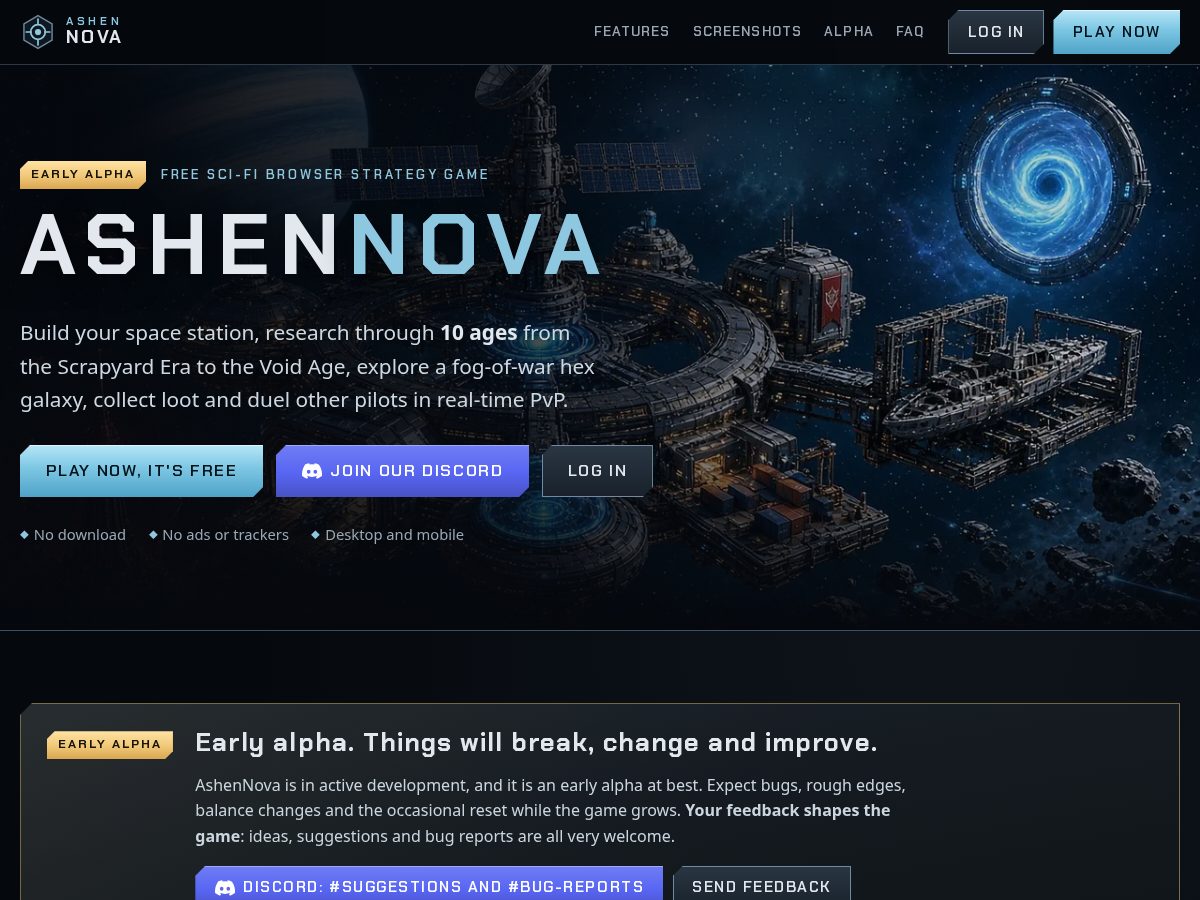 Landing-page snapshot of ashennova.com
