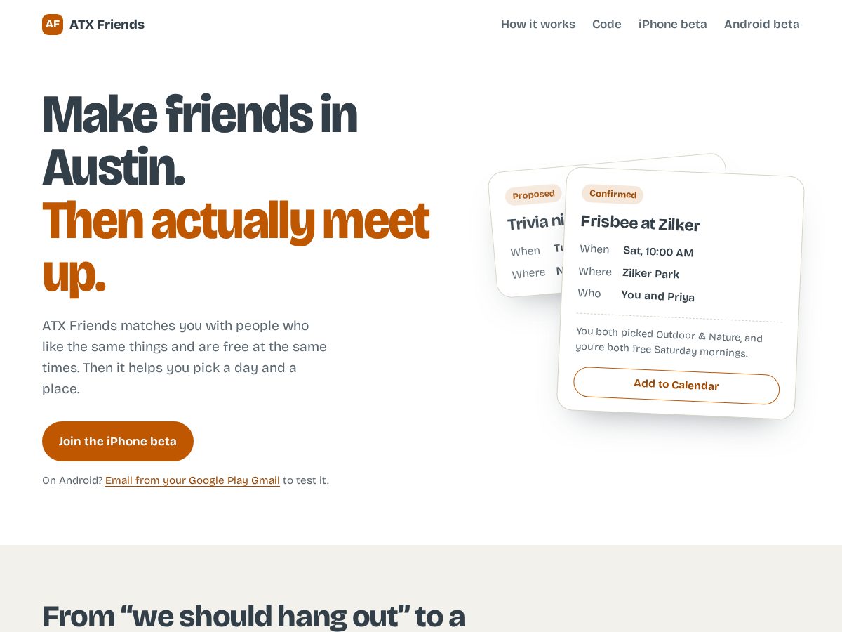 Landing-page snapshot of atxfriends.app