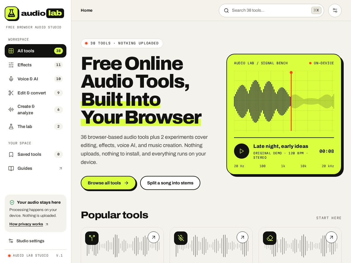 Landing-page snapshot of audio-lab.net
