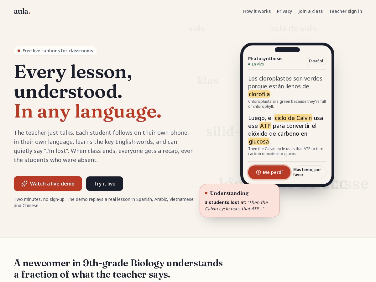 Landing-page snapshot of aulaapp.xyz