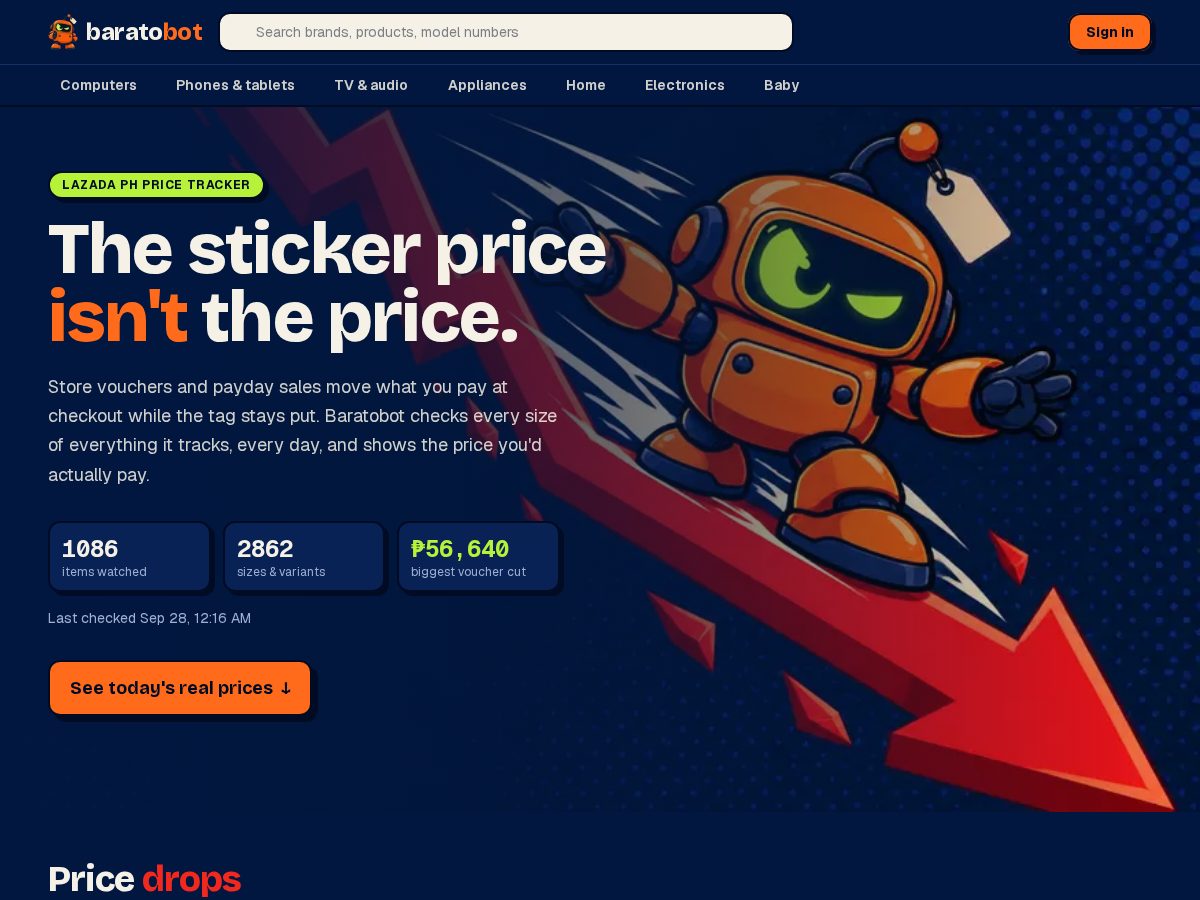 Landing-page snapshot of baratobot.com