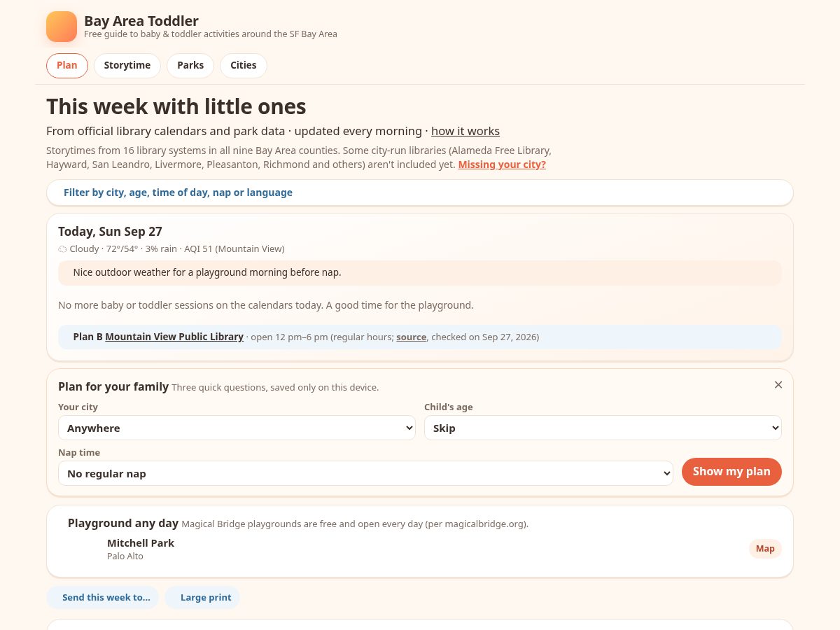 Landing-page snapshot of bayareatoddler.com