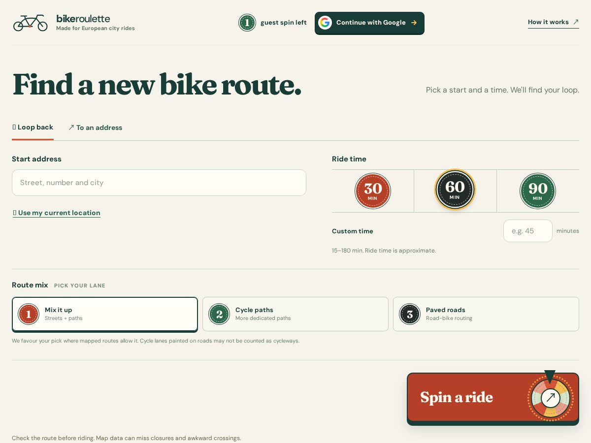 Landing-page snapshot of bikeroulette.com
