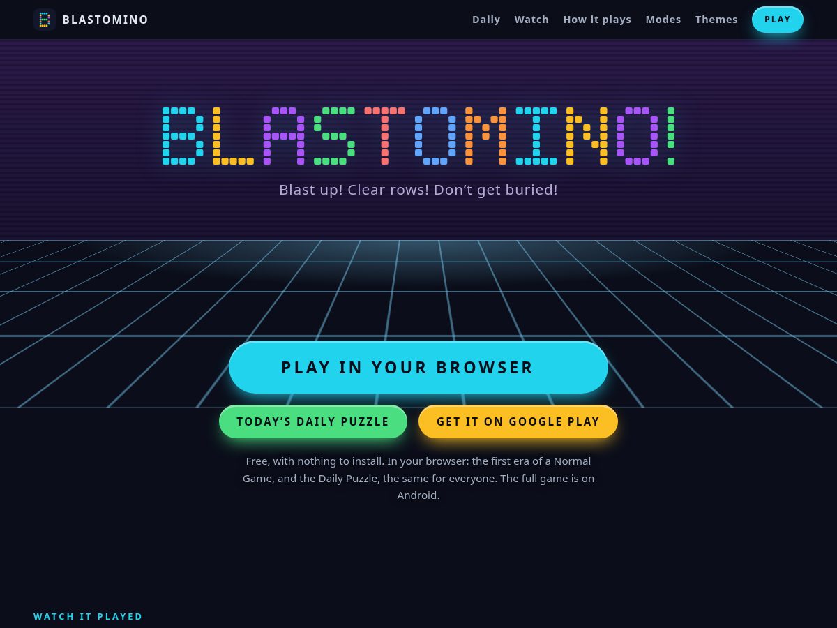 Landing-page snapshot of blastomino.com