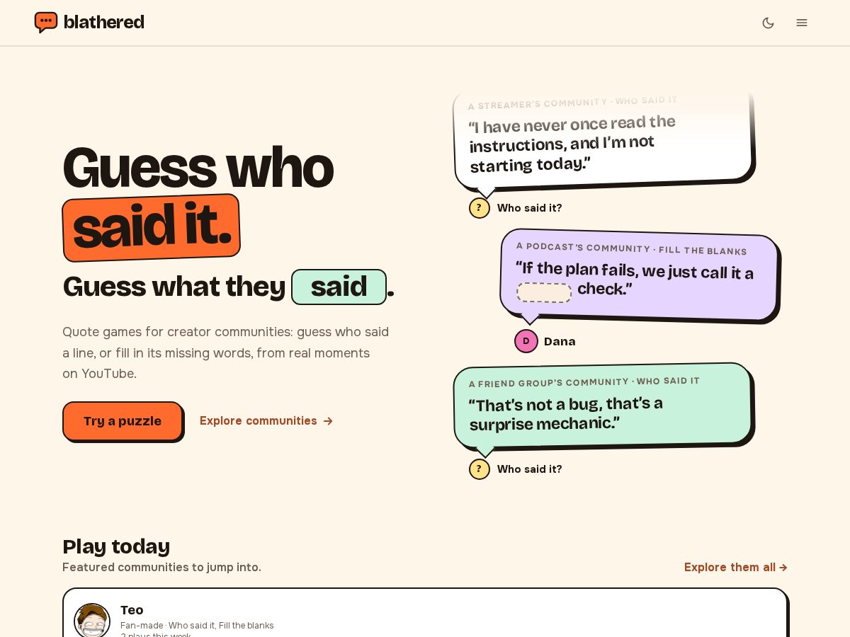 Landing-page snapshot of blathered.com