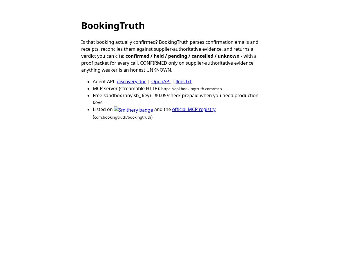 Landing-page snapshot of bookingtruth.com