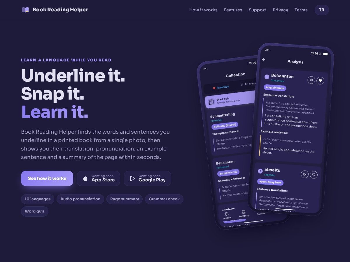 Landing-page snapshot of bookreadinghelper.com