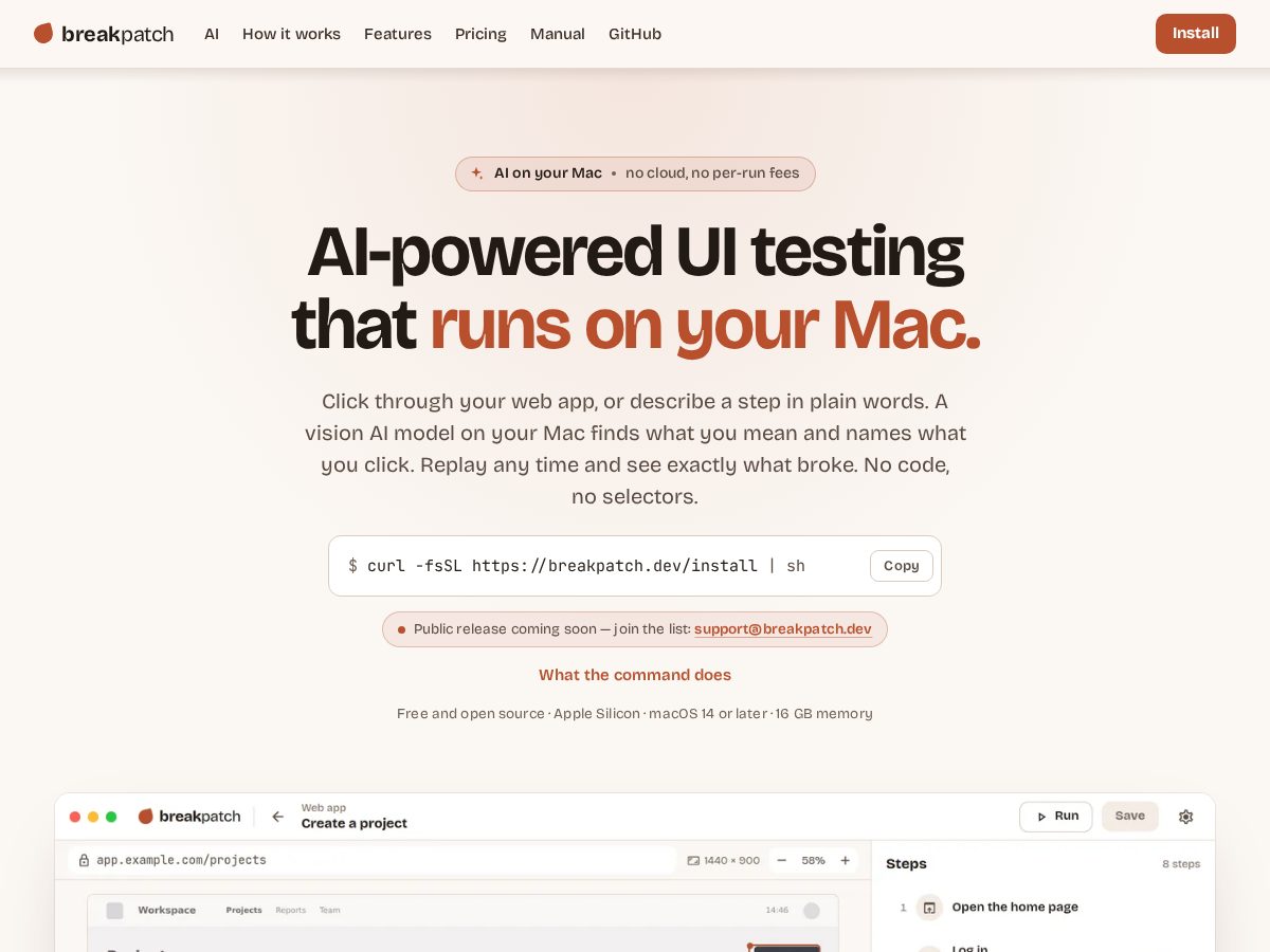 Landing-page snapshot of breakpatch.dev