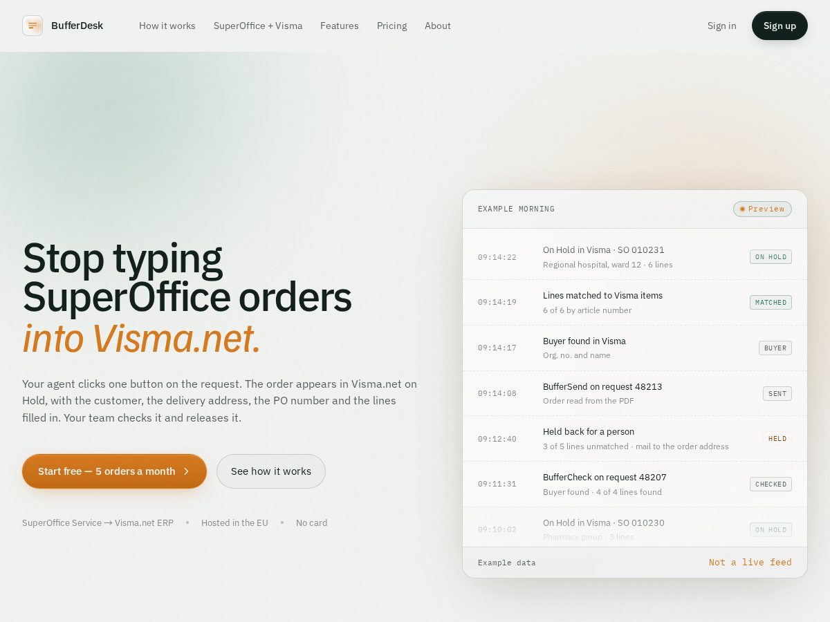 Landing-page snapshot of bufferdesk.com