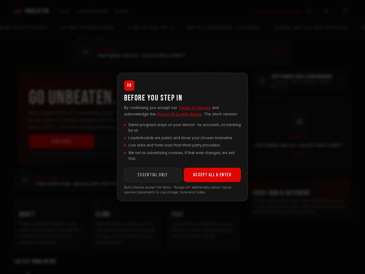 Landing-page snapshot of cagesideunbeaten.com