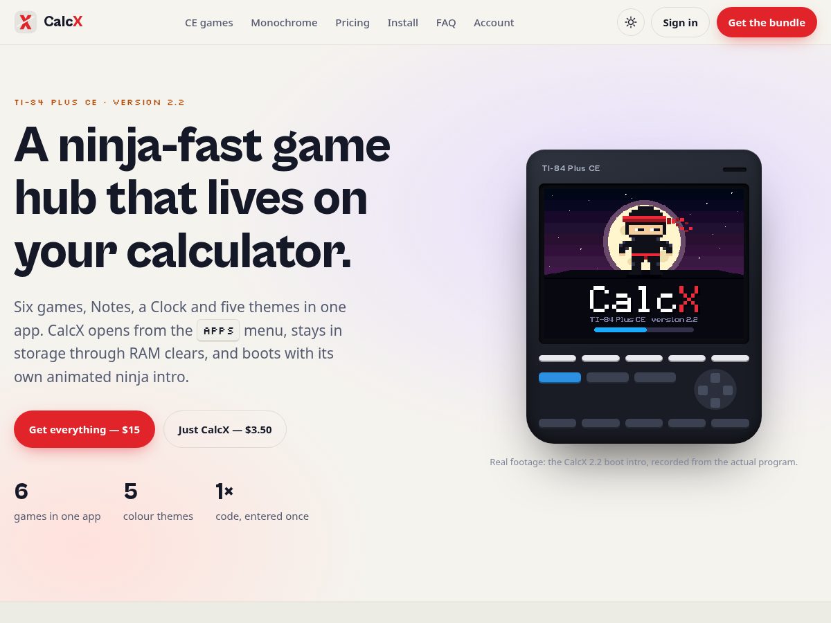Landing-page snapshot of calcx.store