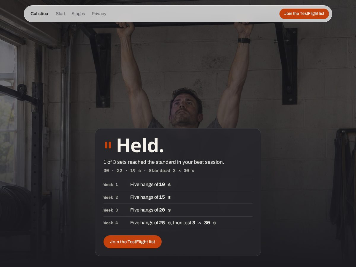 Landing-page snapshot of calistica.app