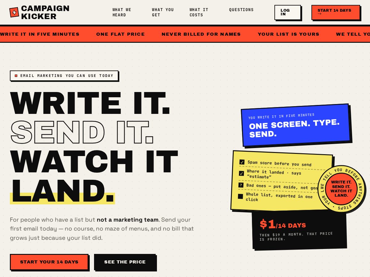 Landing-page snapshot of campaignkicker.com