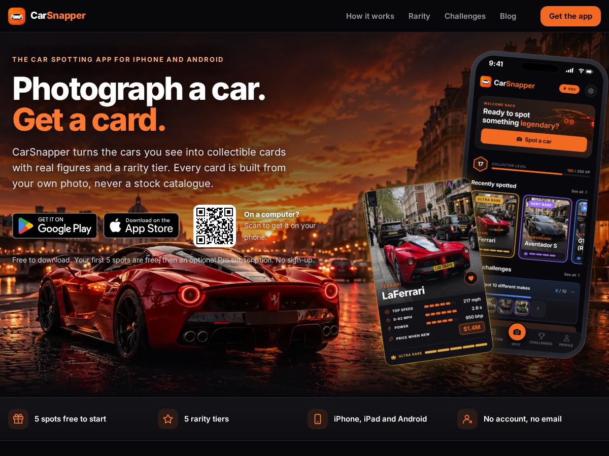 Landing-page snapshot of carsnapper.app