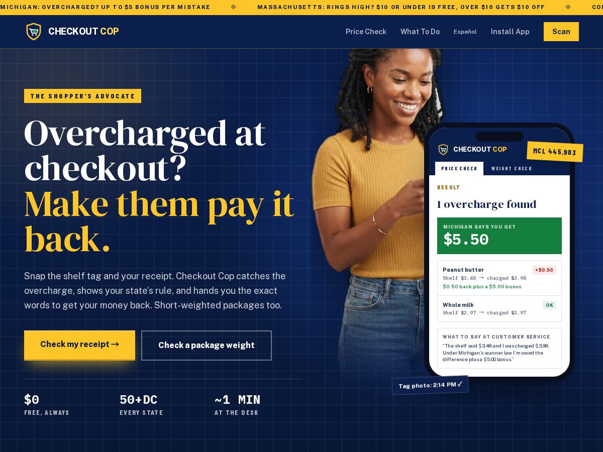 Landing-page snapshot of checkoutcop.com