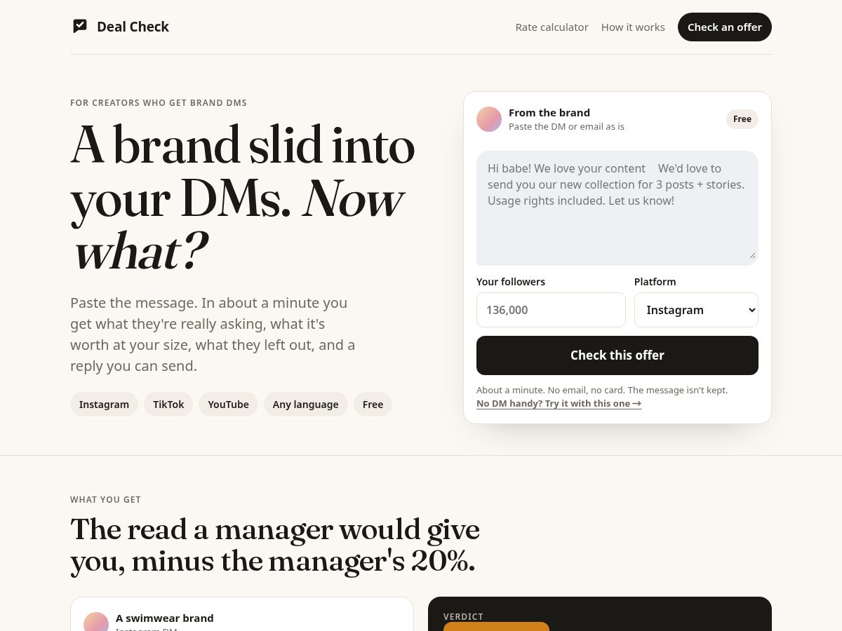 Landing-page snapshot of checkthedeal.app
